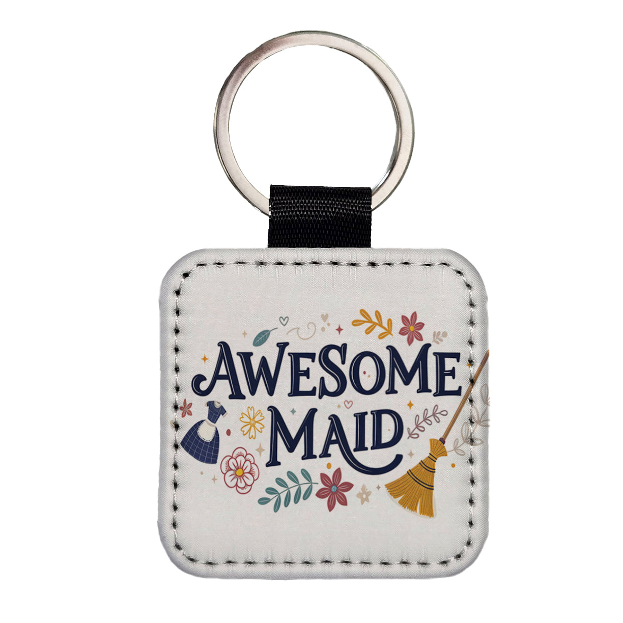 Awesome Maid Inspirational Square Faux Leather Keychain