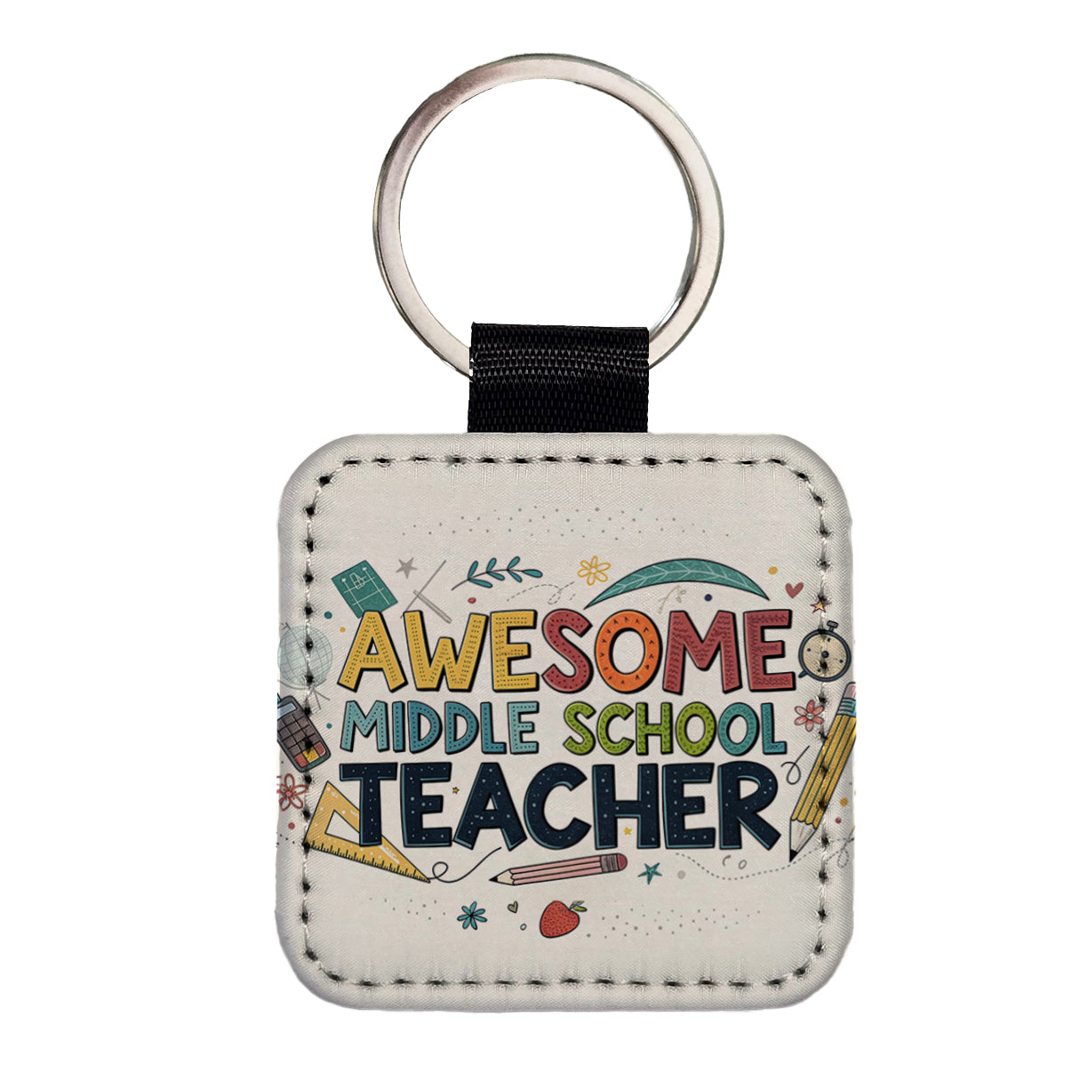 Awesome Middle School Teacher Inspirational Square Faux Leather Keychain