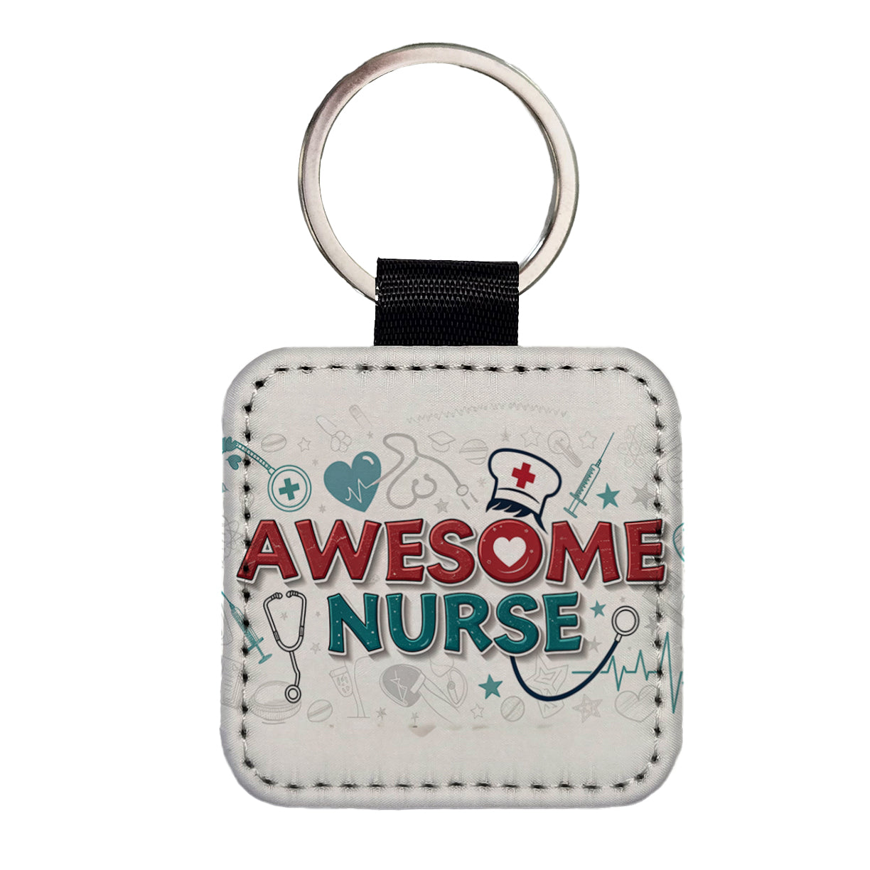 Awesome Nurse Inspirational Square Faux Leather Keychain