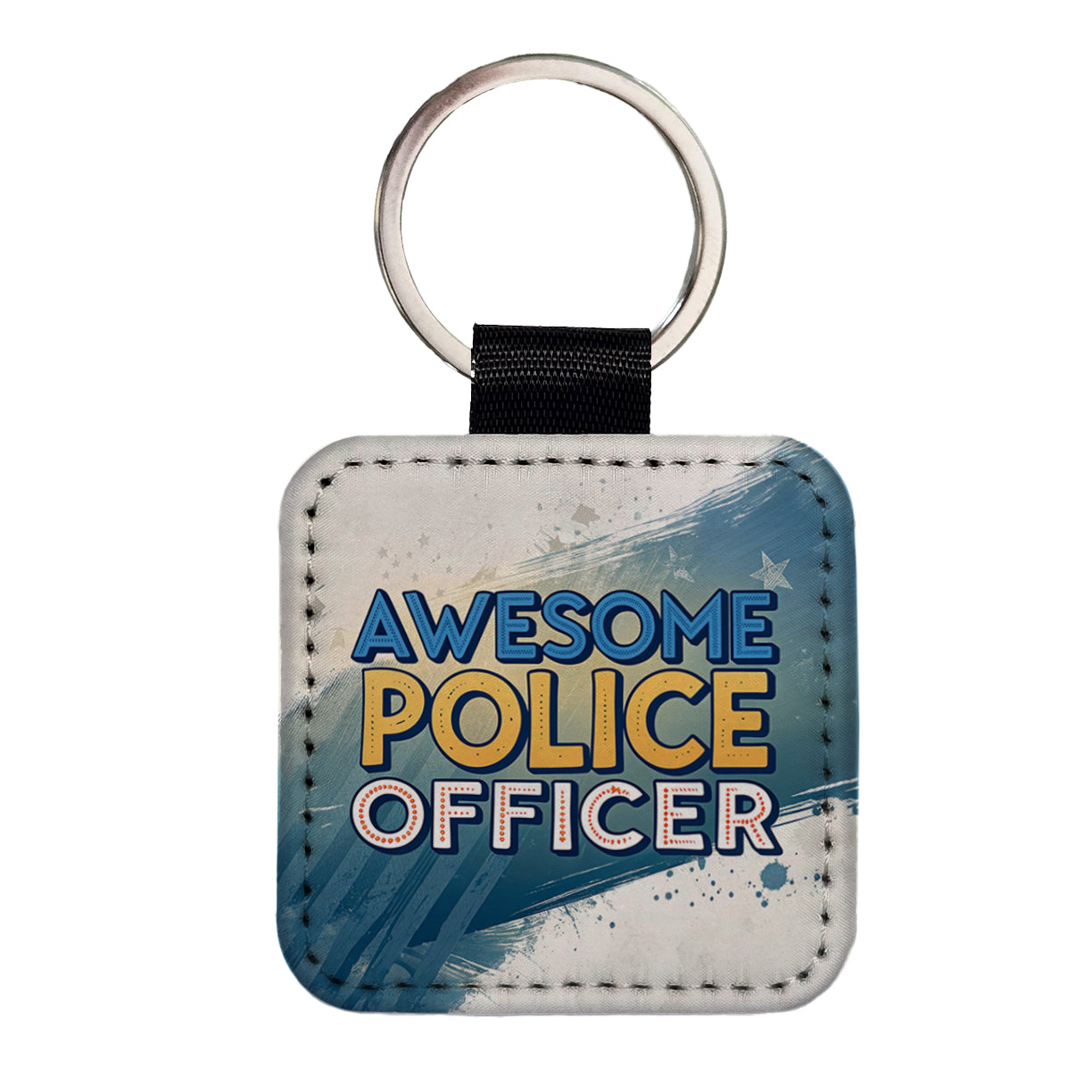 Awesome Police Officer Inspirational Square Faux Leather Keychain