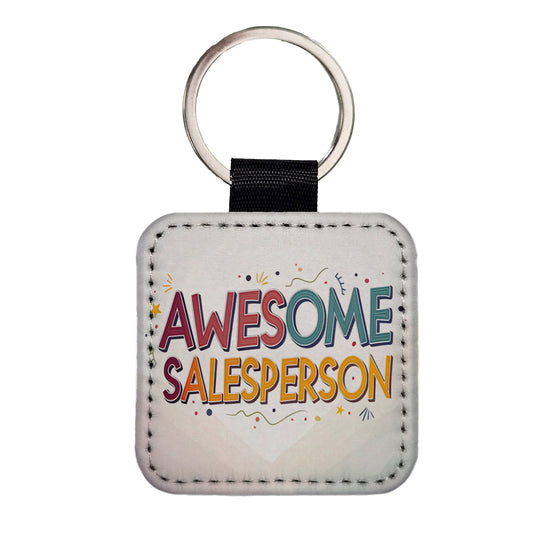 Awesome Salesperson Inspirational Square Faux Leather Keychain