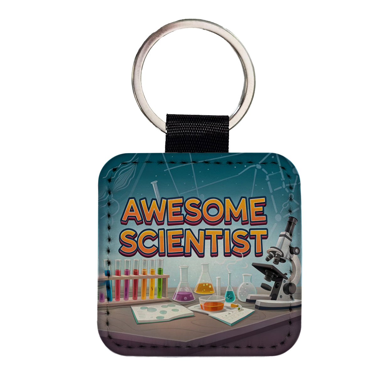 Awesome Scientist Inspirational Lab Microscope Square Faux Leather Keychain