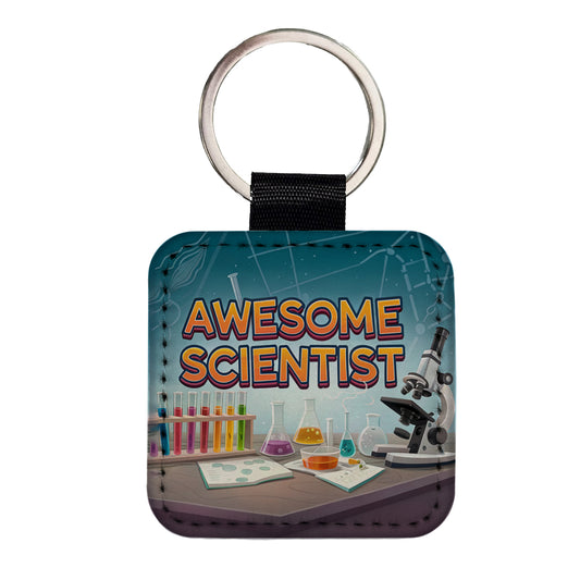 Awesome Scientist Inspirational Lab Microscope Square Faux Leather Keychain