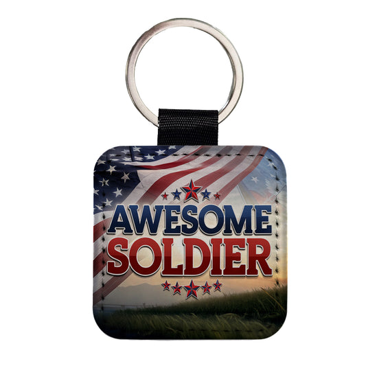 Awesome Soldier Patriotic Military Inspirational Square Faux Leather Keychain