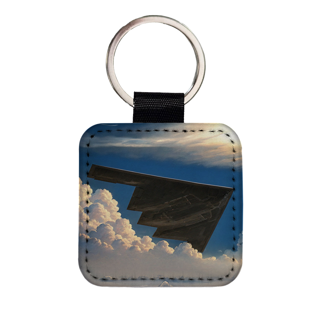 B-2 Spirit Stealth Bomber Airplane In Flight Illustration Square Faux Leather Keychain