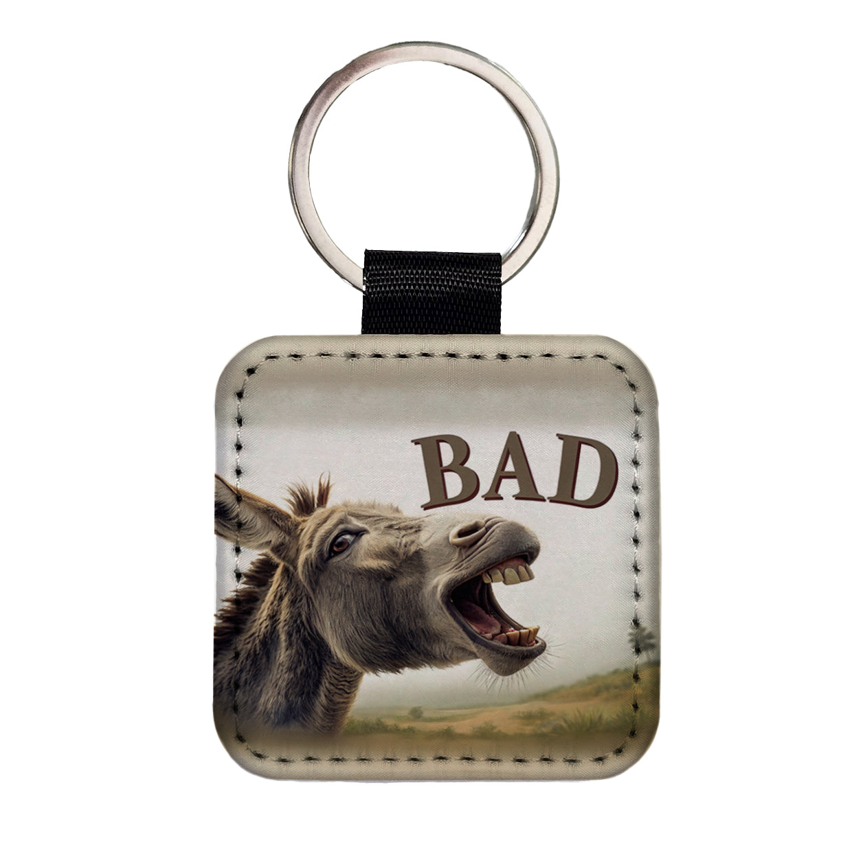 Bad Donkey Funny Square Faux Leather Keychain
