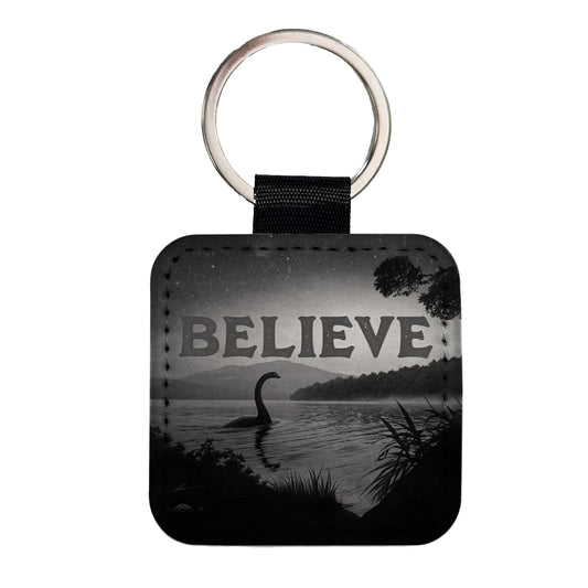 Believe Loch Ness Monster Fantasy Creatures Square Faux Leather Keychain