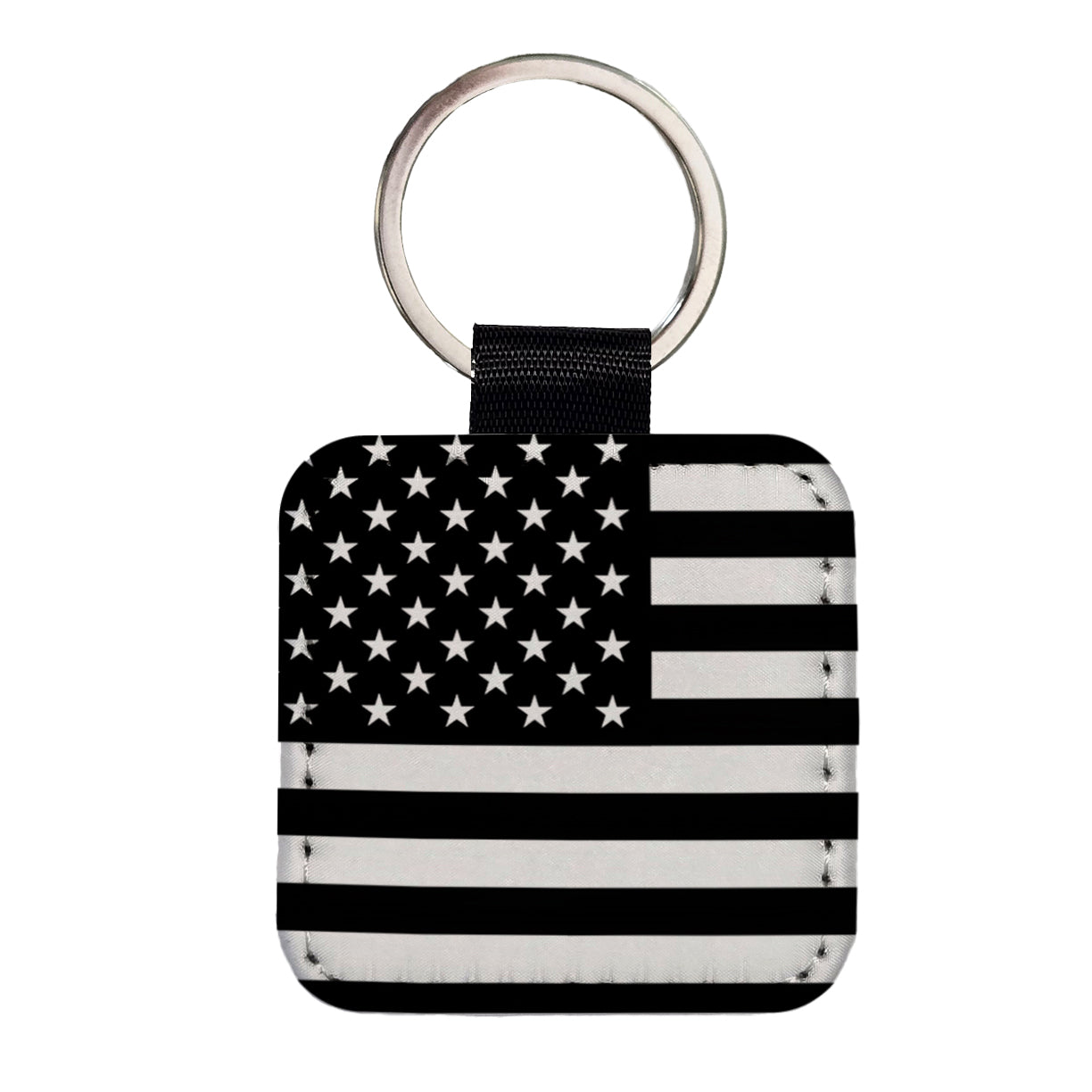 Black and White United States US American Flag Square Faux Leather Keychain