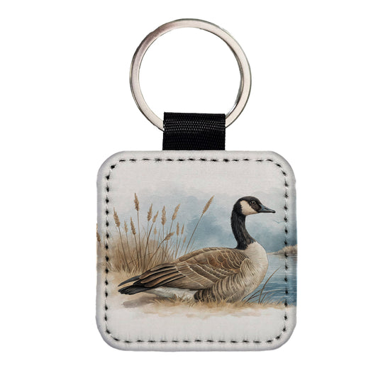 Canada Canadian Goose Illustration Square Faux Leather Keychain