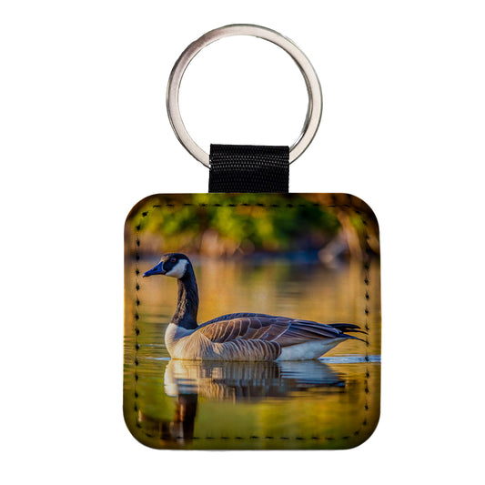 Canada Canadian Goose on Lake Square Faux Leather Keychain