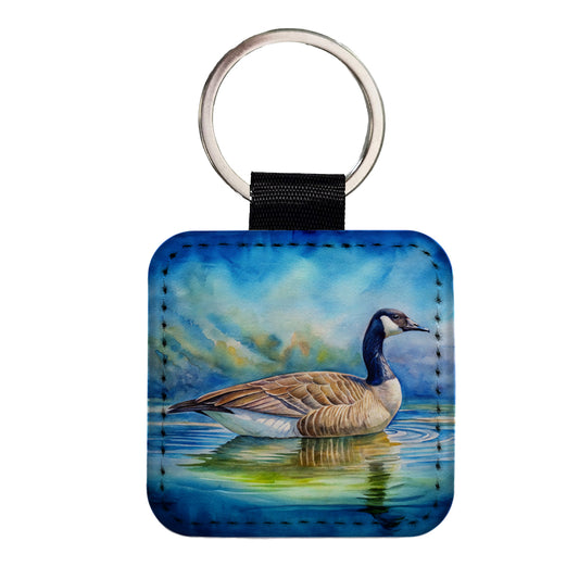 Canada Canadian Goose Watercolor Square Faux Leather Keychain