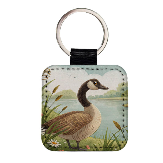 Canadian Canada Goose Children's Illustration Style Square Faux Leather Keychain