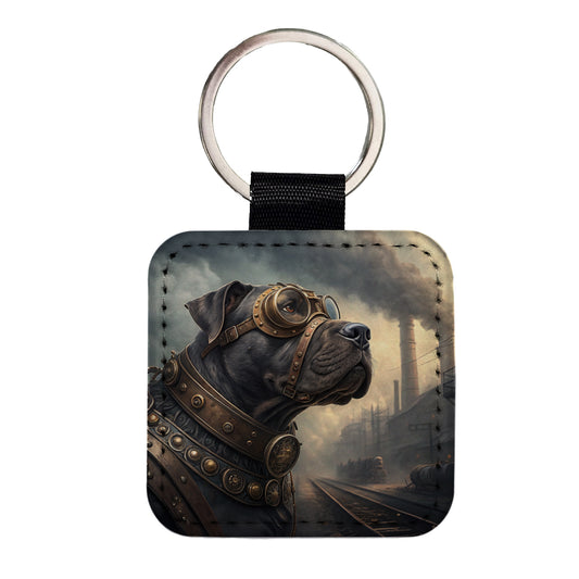 Cane Corso Dog Steampunk Square Faux Leather Keychain