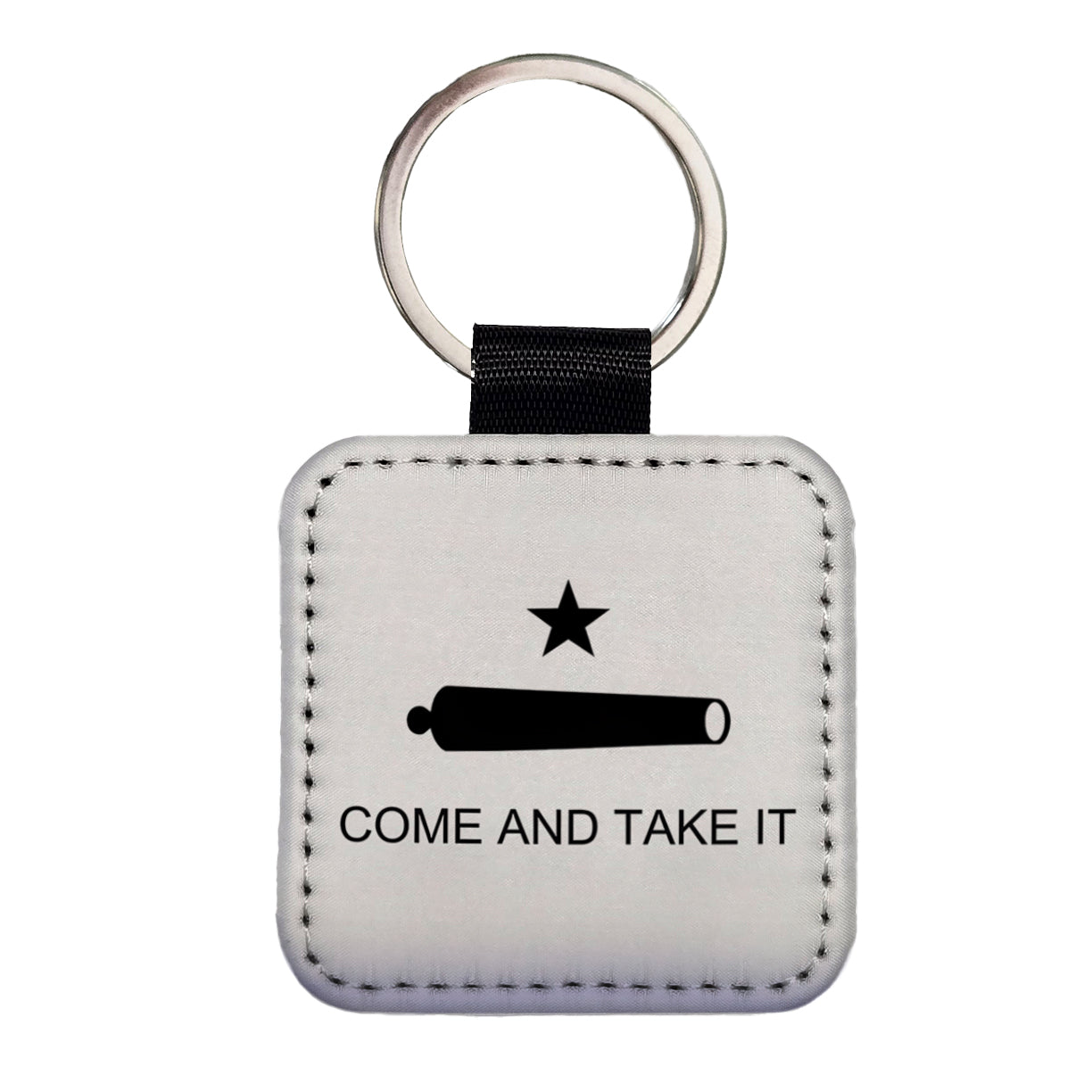 Come And Take It Revolution Texas Cannon Flag Square Faux Leather Keychain