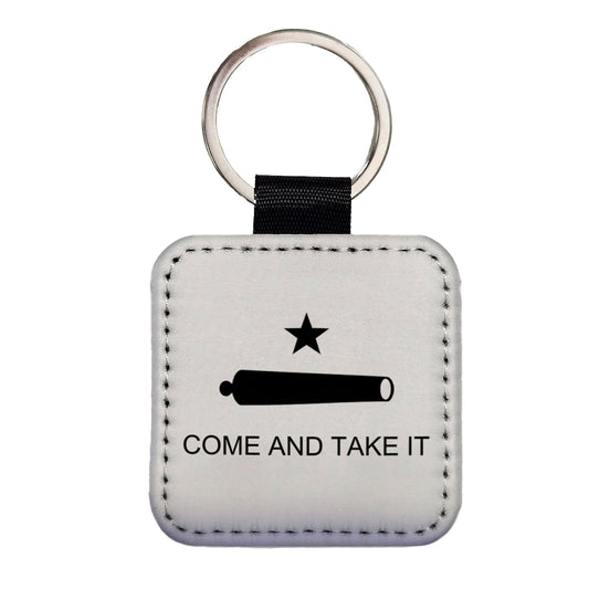 Come And Take It Revolution Texas Cannon Flag Square Faux Leather Keychain