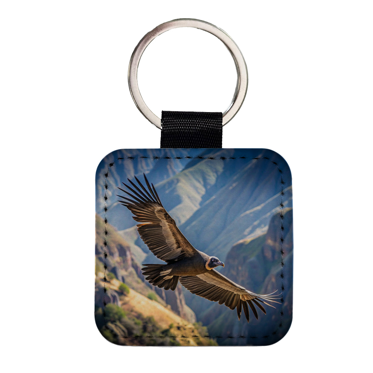 Condor In Flight Photo Square Faux Leather Keychain