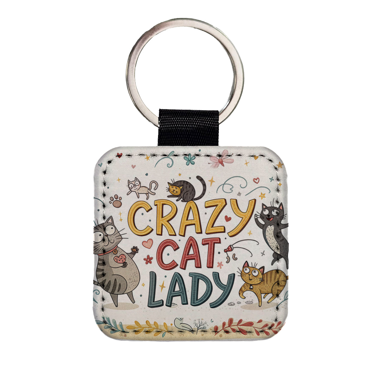 Crazy Cat Lady Funny Humorous Square Faux Leather Keychain
