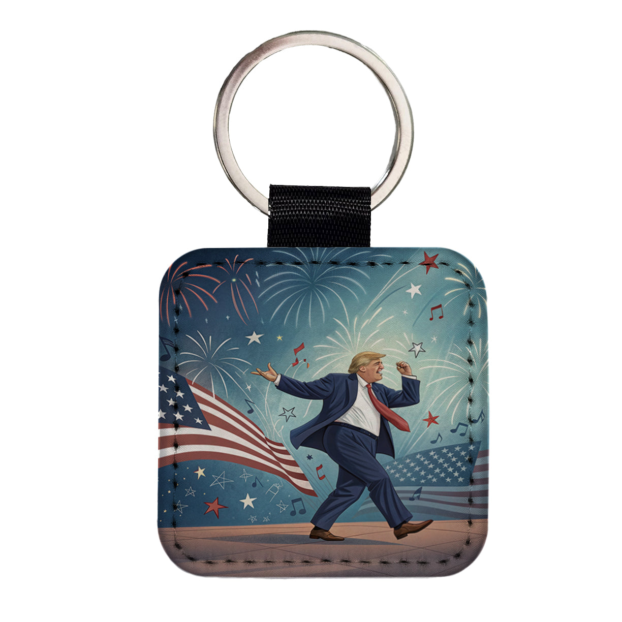 Dancing Patriotic Donald Trump Funny Square Faux Leather Keychain