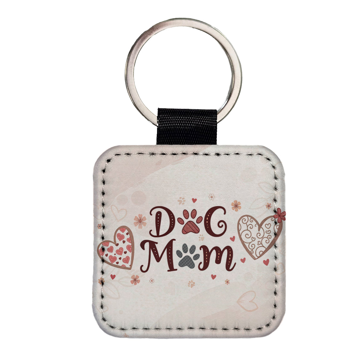 Dog Mom Cute Hearts Square Faux Leather Keychain