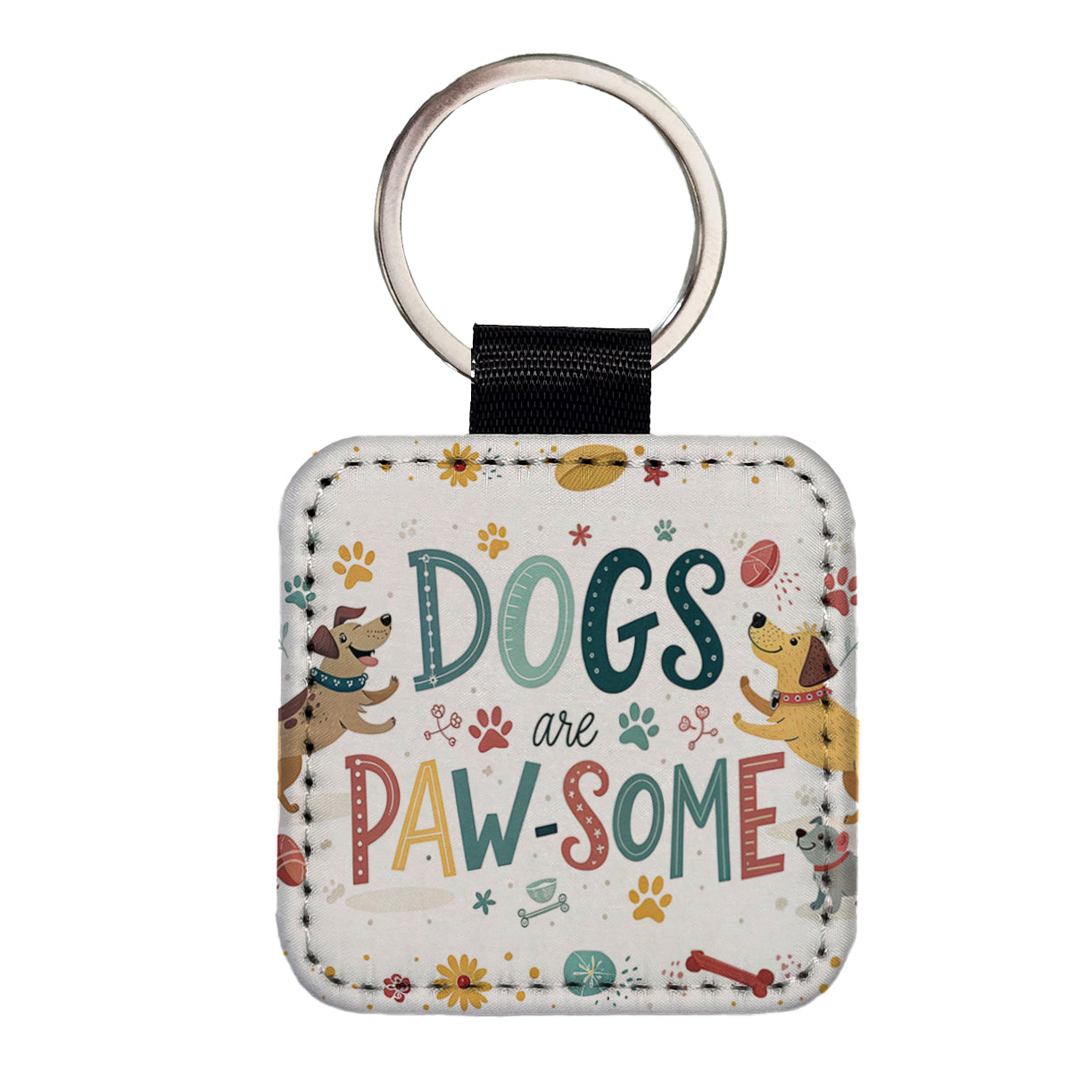 Dogs Are Paw-Some Awesome Funny Square Faux Leather Keychain