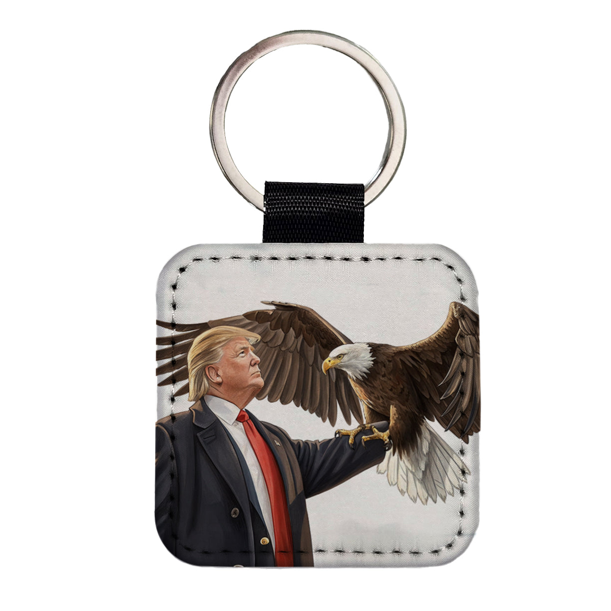 Donald Trump Holding A Bald Eagle Funny Square Faux Leather Keychain