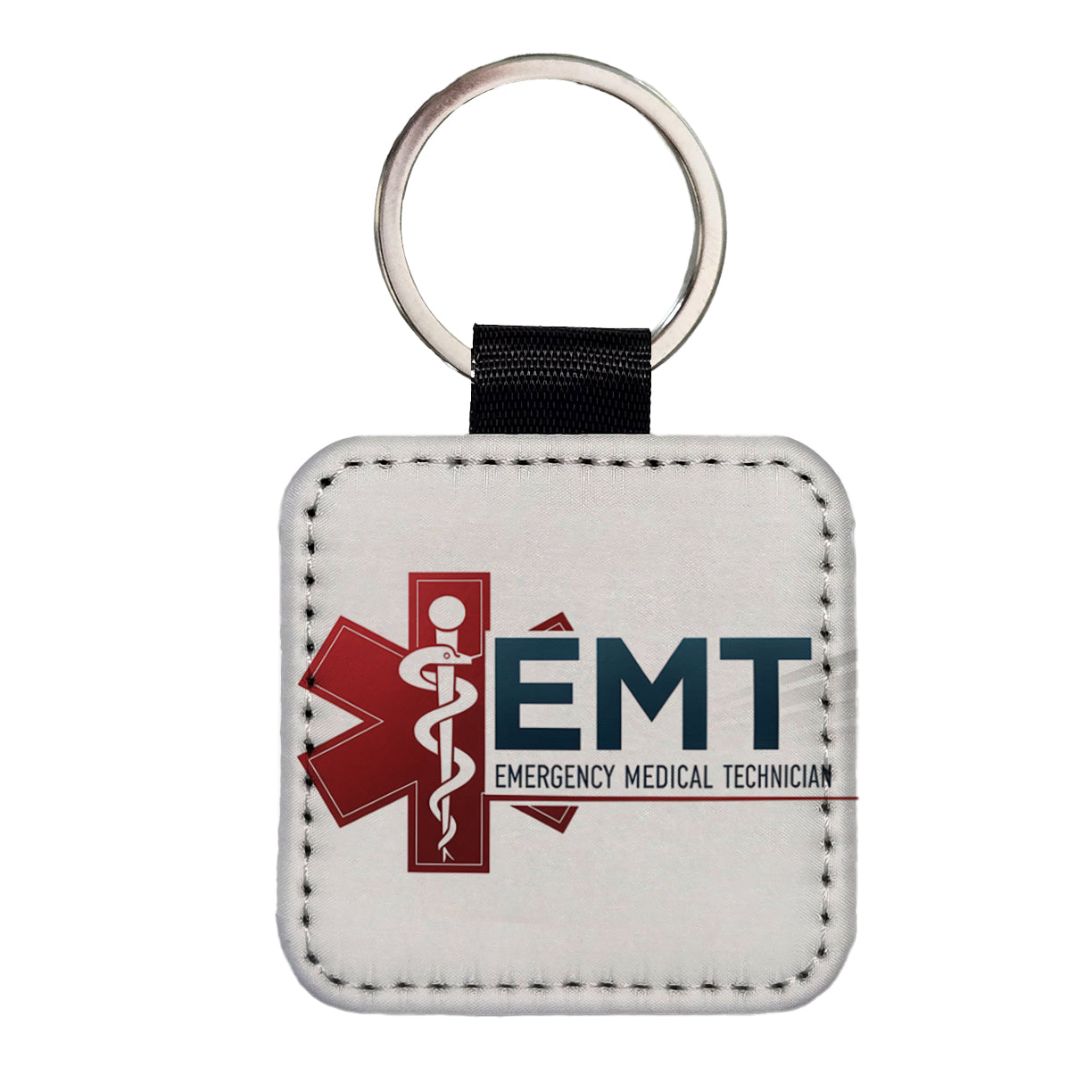 EMT Emergency Medical Technician Square Faux Leather Keychain