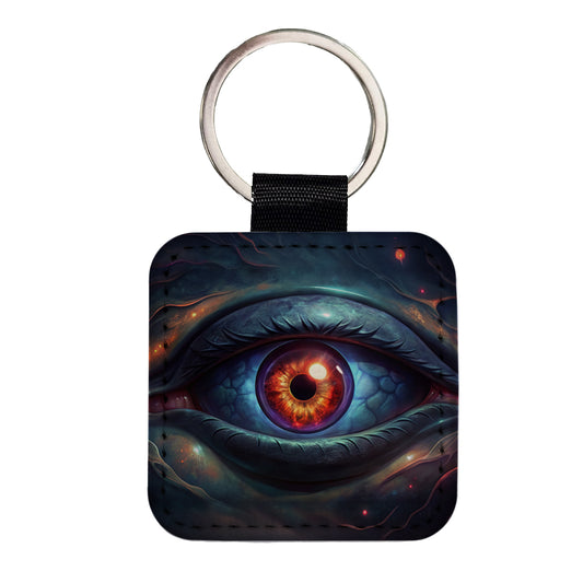 Evil Eye Scary Creepy Square Faux Leather Keychain