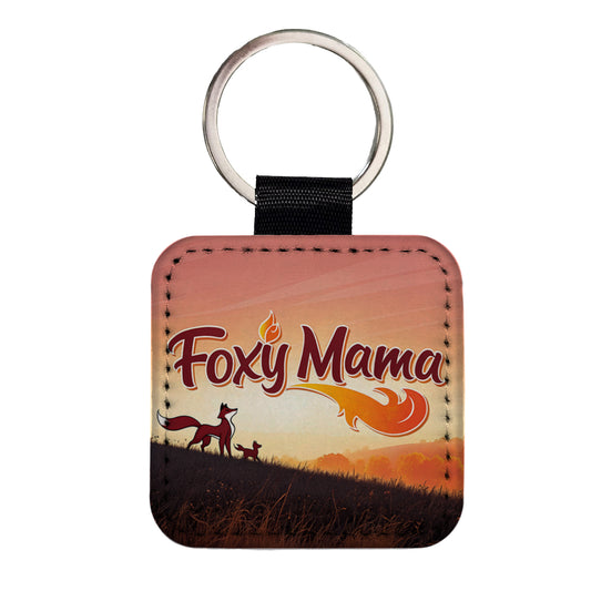 Foxy Mama Hot Fox Fire Funny Square Faux Leather Keychain