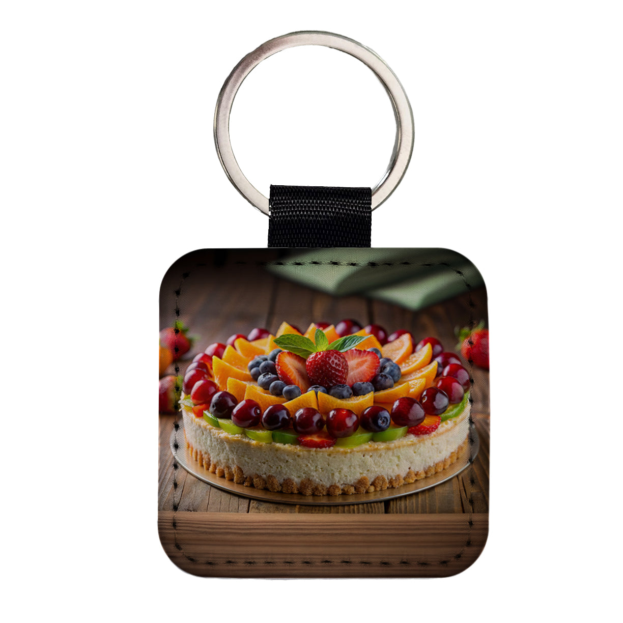 Fruitcake Fruit Cake Dessert Photo Square Faux Leather Keychain