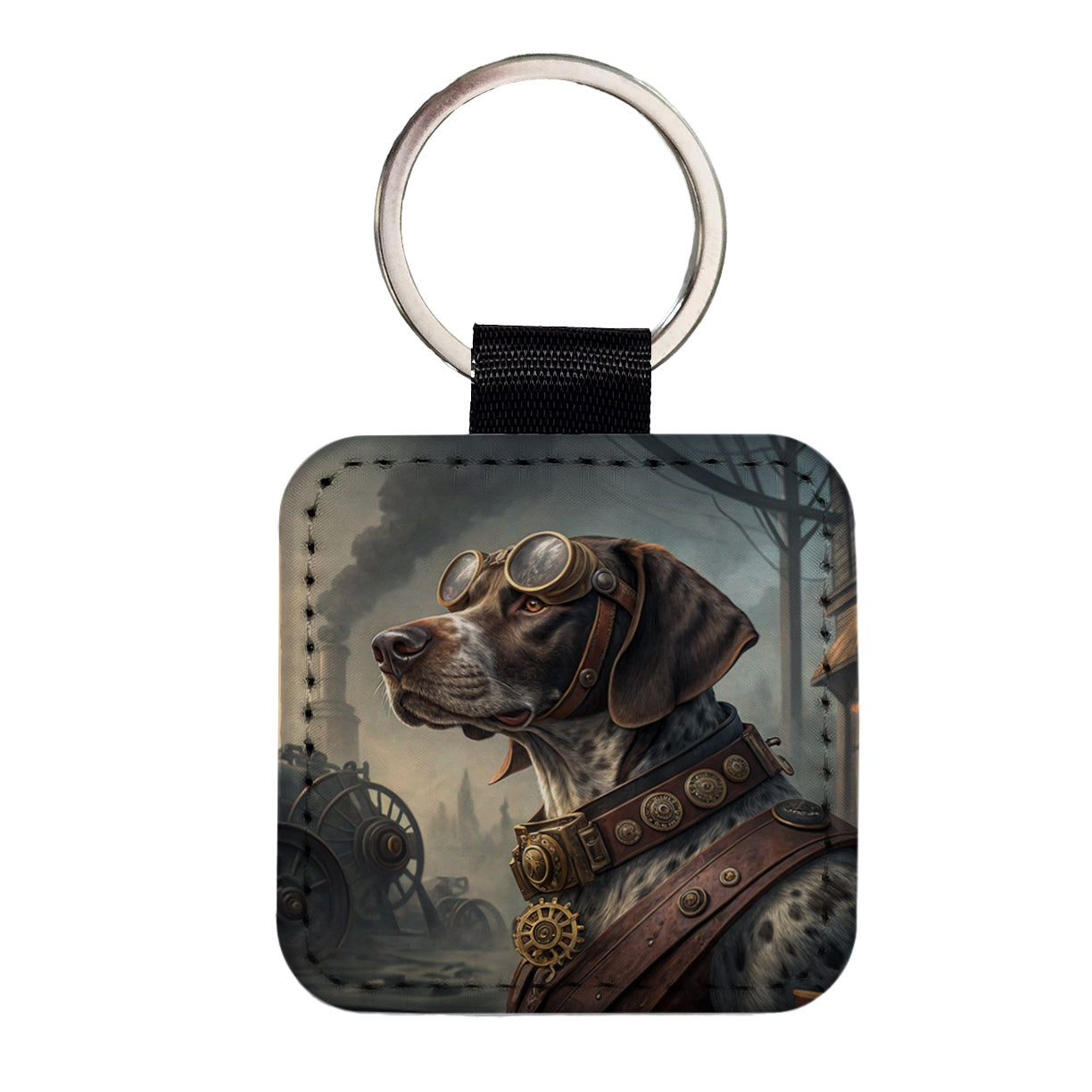 German Shorthaired Pointer Dog Steampunk Square Faux Leather Keychain