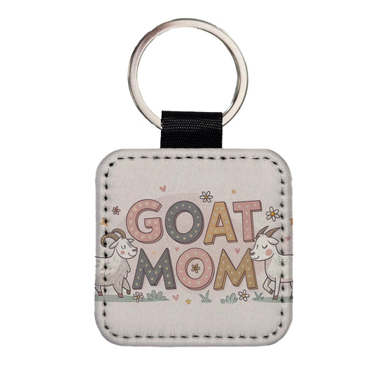 Goat Mom Cute Funny Square Faux Leather Keychain