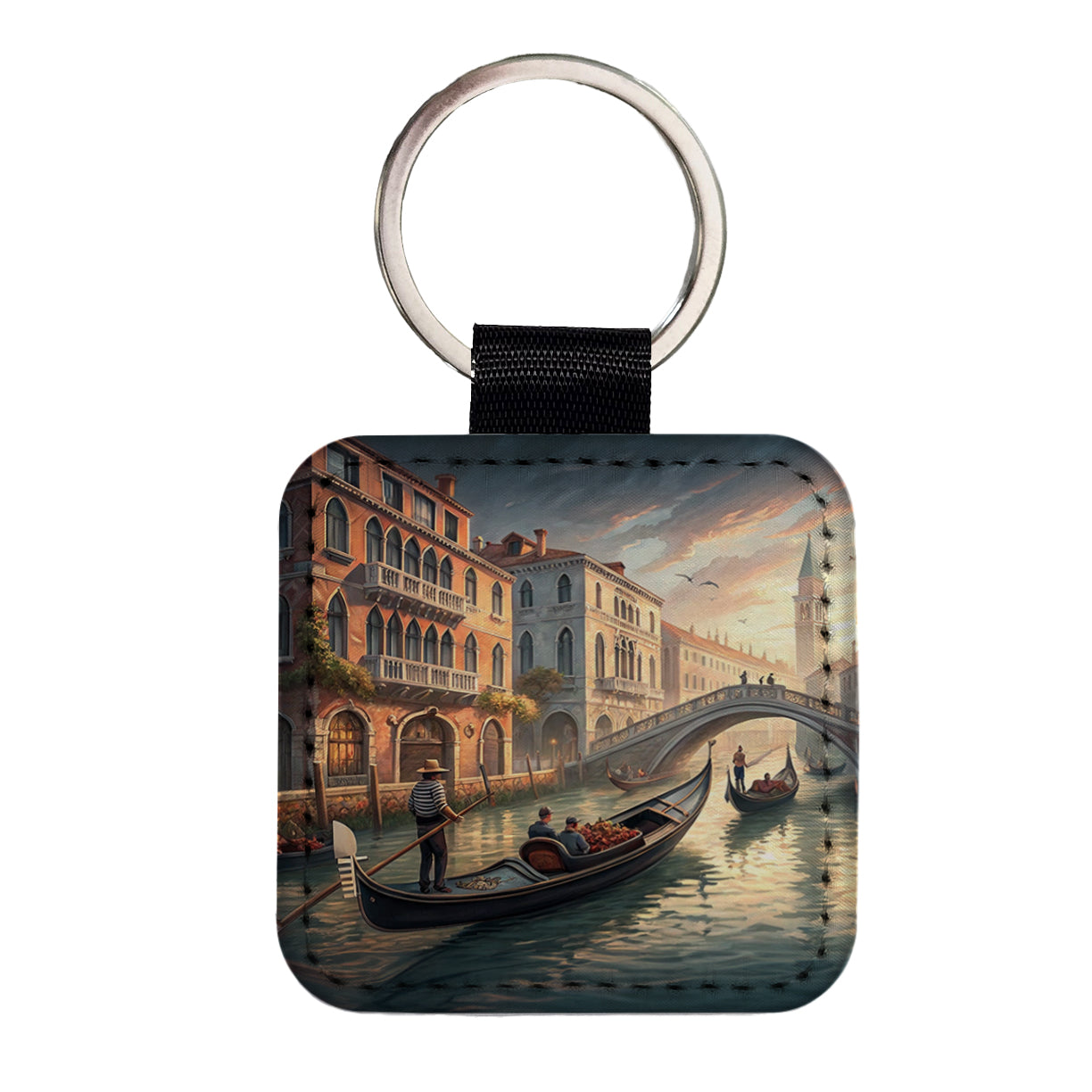 Gondolas on Canal Venice Italy Square Faux Leather Keychain