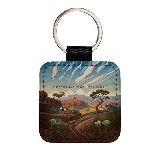 Grand Canyon National Park Animals Square Faux Leather Keychain