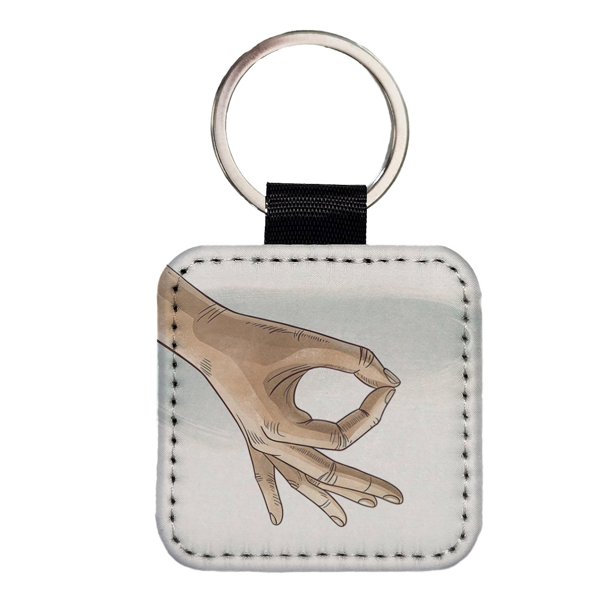 Hand Forming The Circle Game Square Faux Leather Keychain