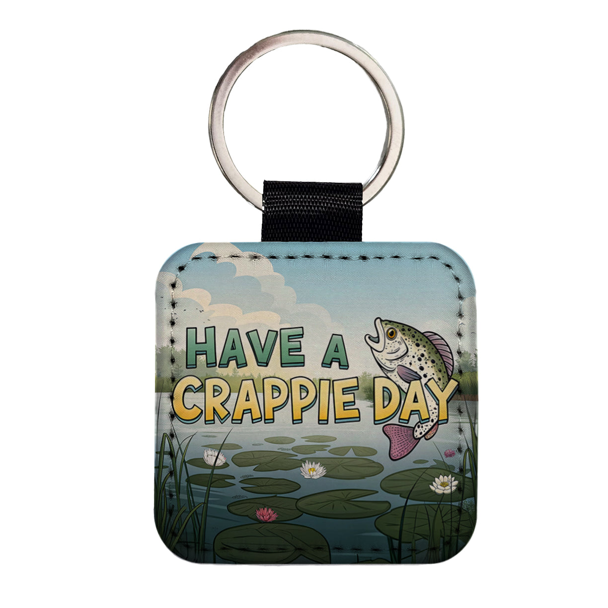 Have A Crappie Crappy Day Fishing Funny Square Faux Leather Keychain
