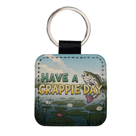 Have A Crappie Crappy Day Fishing Funny Square Faux Leather Keychain