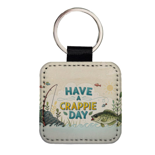 Have a Crappie Day Funny Fishing Fish Saying Square Faux Leather Keychain