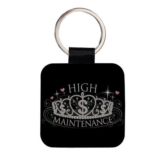 High Maintenance Diamonds Tiara Princess Funny Square Faux Leather Keychain