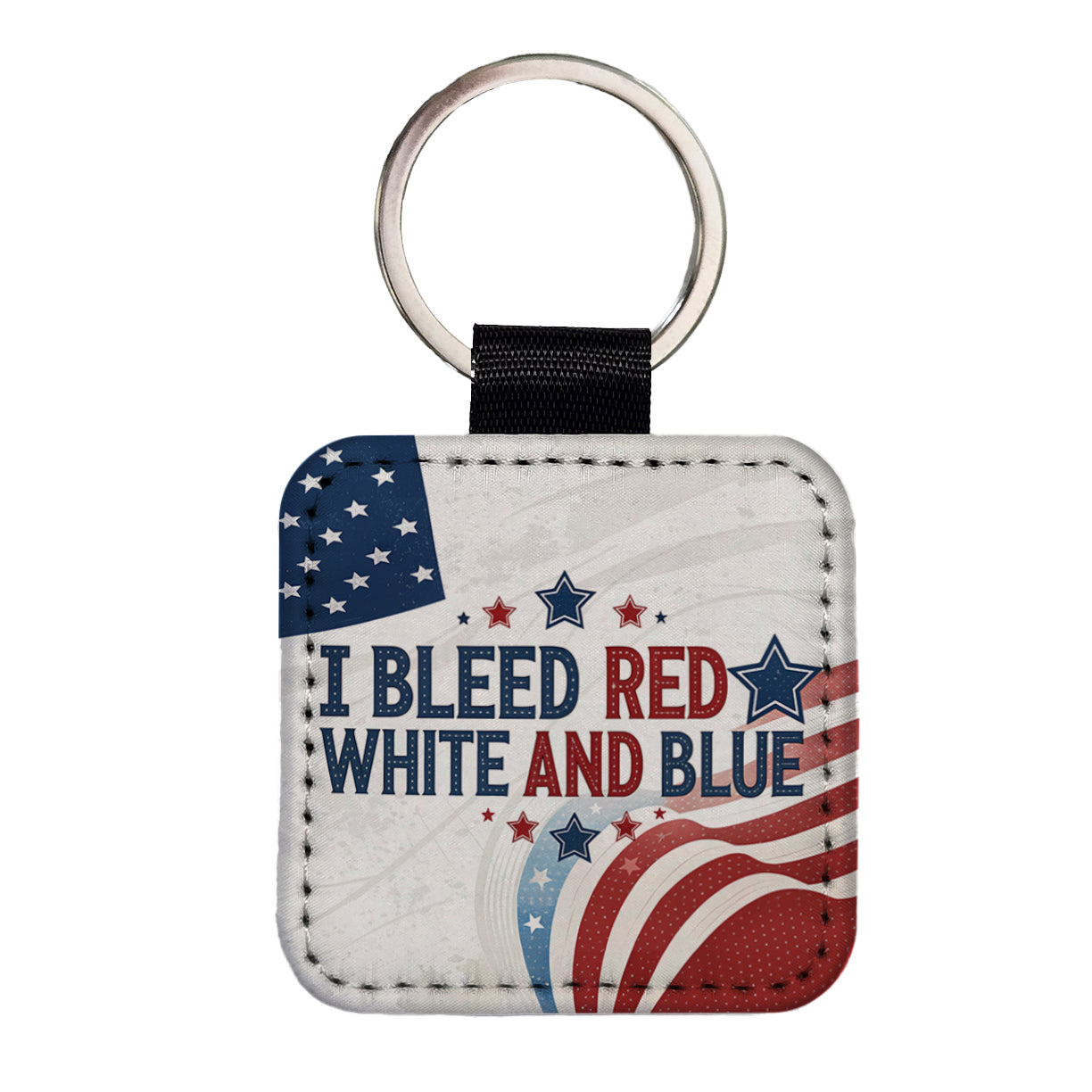 I Bleed Red White And Blue Patriotic American Square Faux Leather Keychain