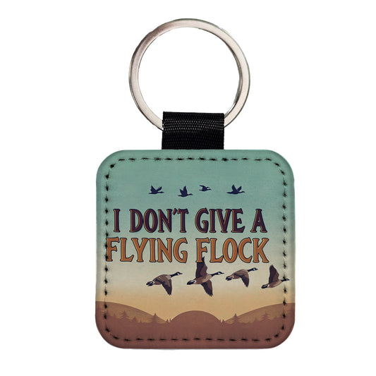 I Don't Give A Flying Flock Funny Saying Square Faux Leather Keychain