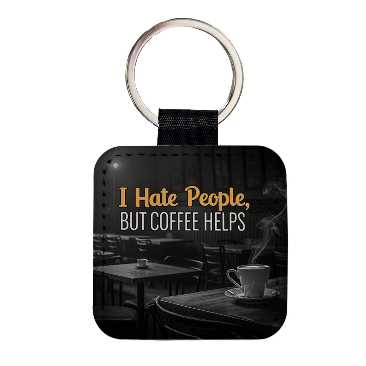 I Hate People But Coffee Helps Funny Square Faux Leather Keychain