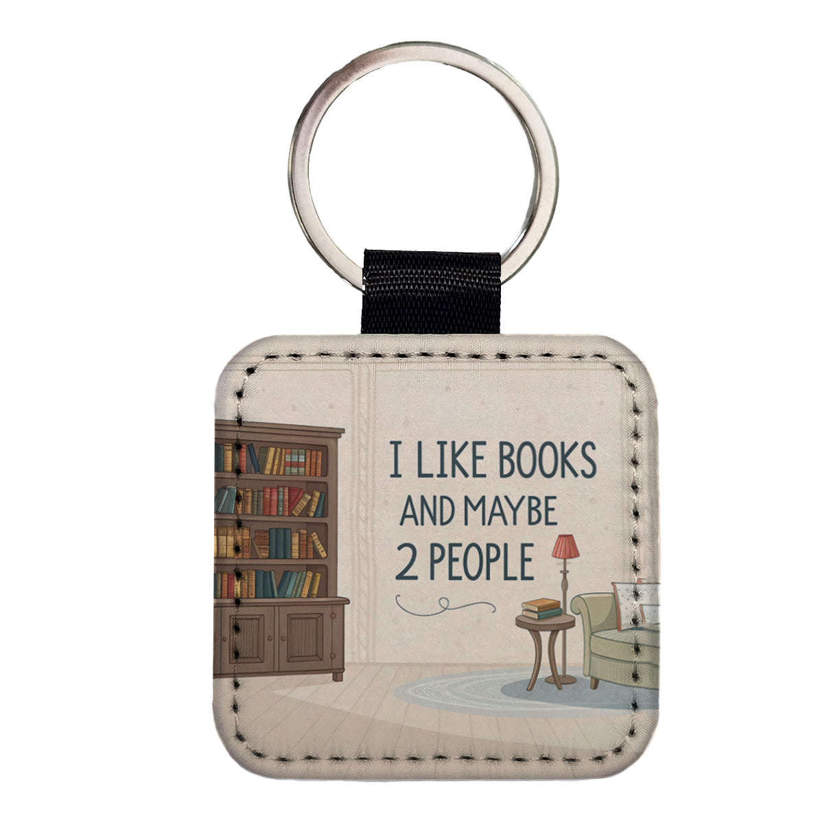 I Like Books And Maybe 2 People Funny Square Faux Leather Keychain