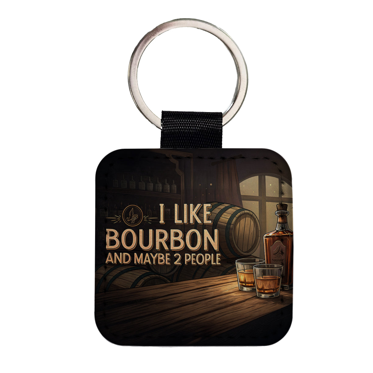 I Like Bourbon And Maybe 2 People Funny Square Faux Leather Keychain
