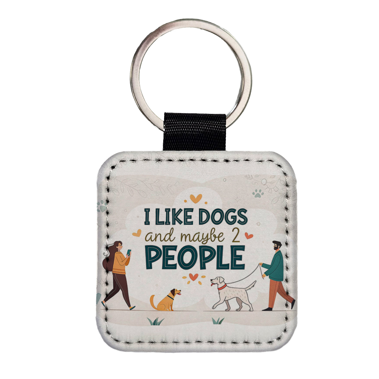 I Like Dogs And Maybe 2 People Funny Square Faux Leather Keychain