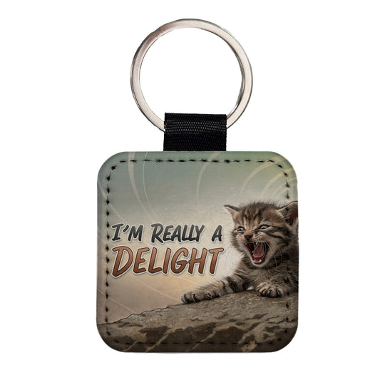 I'm Really a Delight Funny Angry Kitten Square Faux Leather Keychain