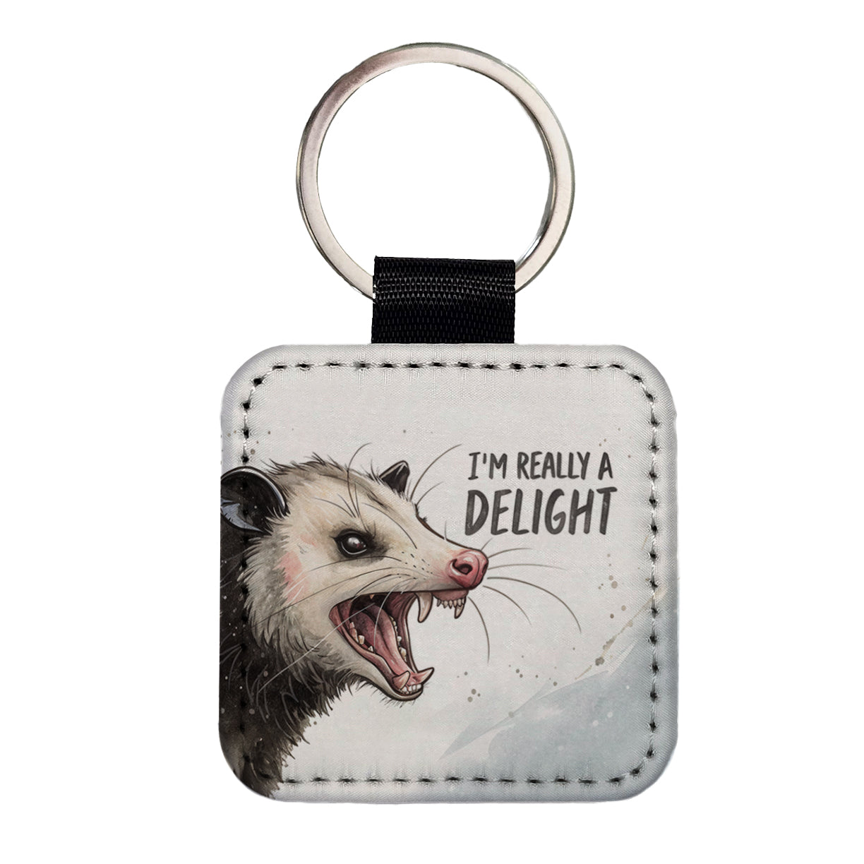 I'm Really a Delight Funny Angry Opossum Square Faux Leather Keychain