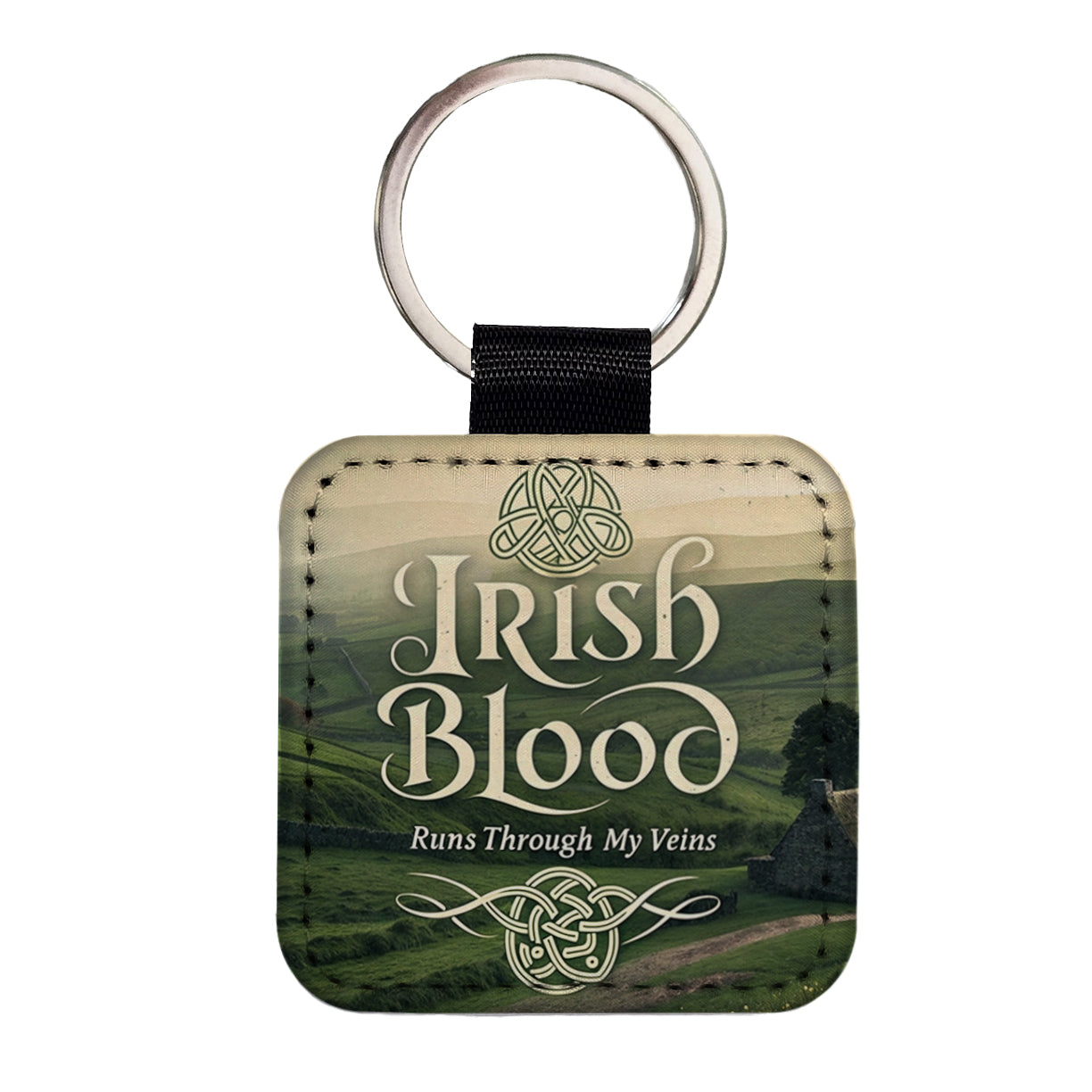 Irish Blood Runs Through My Veins Square Faux Leather Keychain