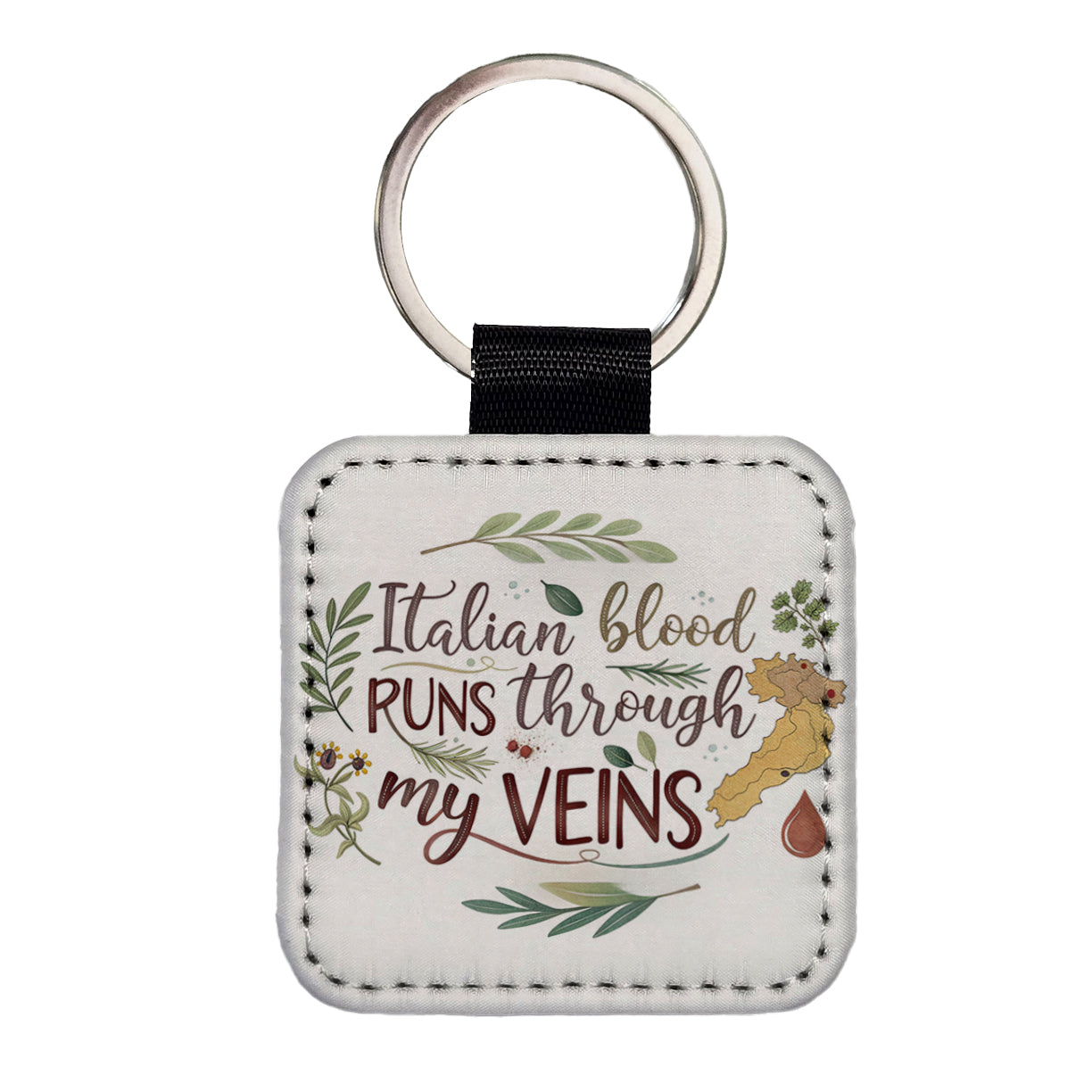 Italian Blood Runs Through My Veins Square Faux Leather Keychain