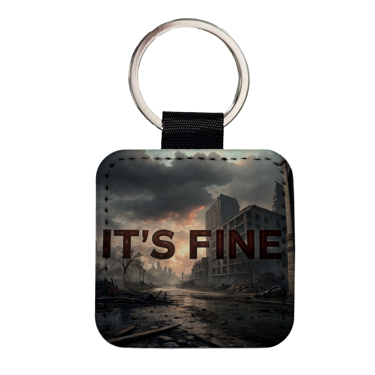 It's Fine Apocalypse End of the World Funny Square Faux Leather Keychain