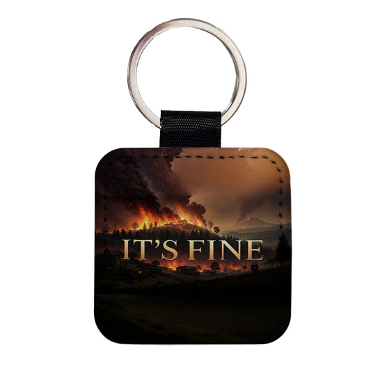 It's Fine Raging Fire Funny Square Faux Leather Keychain